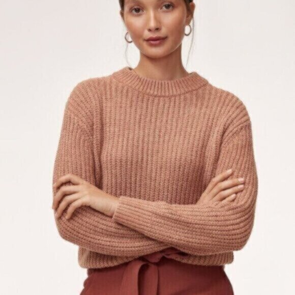 Wilfred Sweaters - Aritzia Wilfred Essential Chenille Sweater - pink/tan colour